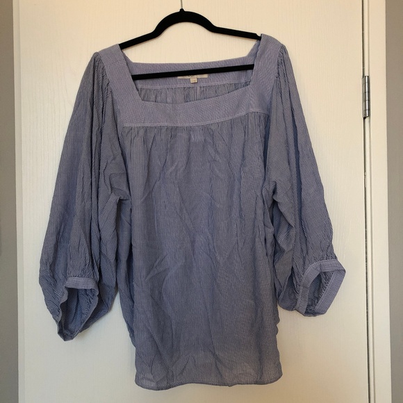 LOFT Tops - NWT! LOFT White and Blue Striped Off Shoulder Top